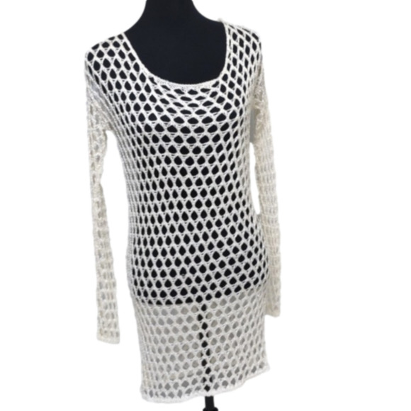Missguided Other - MISGUIDED ivory open crochet long sleeve cover up/dress. Size Small